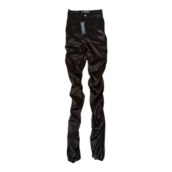 Maniere De Voir Tacked Satin Flared Trouser High Waist Pants, Brown 0 - Picture 2 of 9